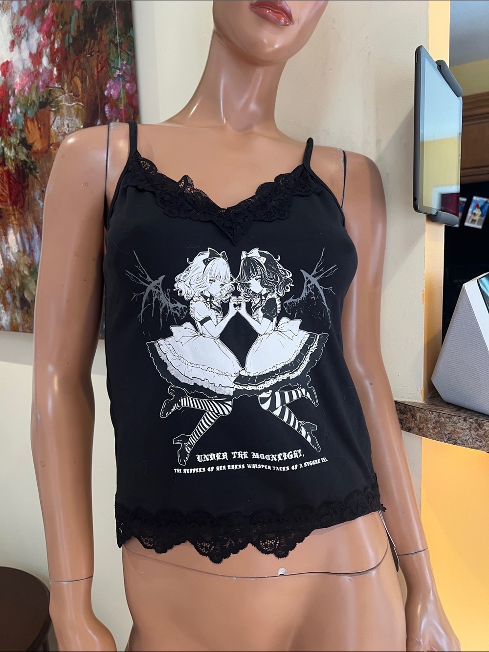 Black Gothic Lolita Lace Trim Tank cami M Top nwt